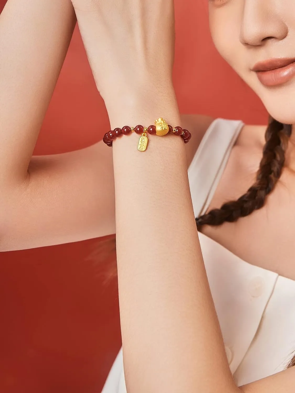 Charms Stretch Link Adjustable Beads Chain Protection Healing Stone Good Luck Jewelry Stackable Bangle Fu Fortune Bag tenet volatile Feng Shui Gift 24K Gold Lucky Charm Bracelet Red Agate Beaded Bracelets Blessing 