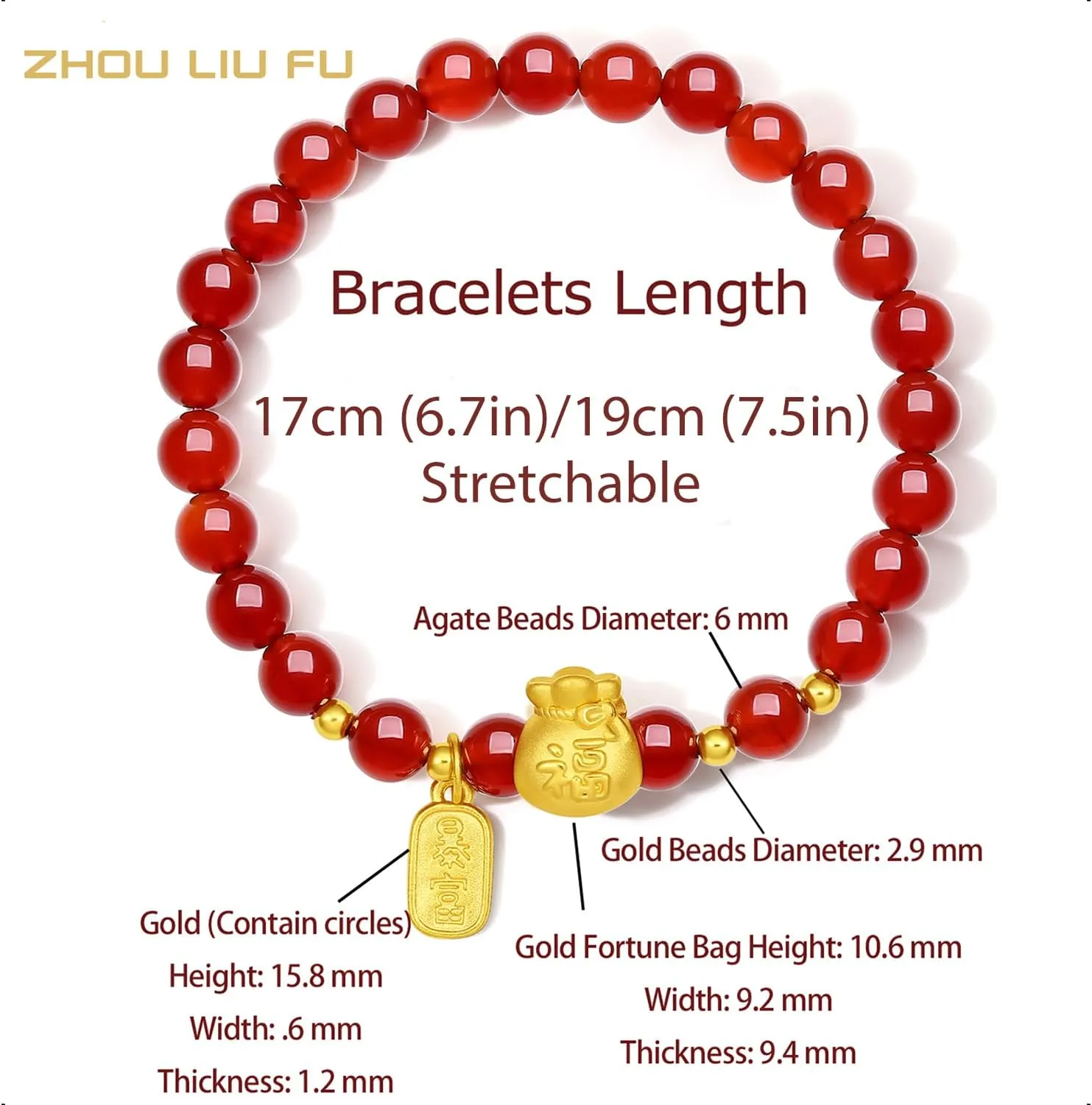 Charms Stretch Link Adjustable Beads Chain Protection Healing Stone Good Luck Jewelry Stackable Bangle Fu Fortune Bag tenet volatile Feng Shui Gift 24K Gold Lucky Charm Bracelet Red Agate Beaded Bracelets Blessing 
