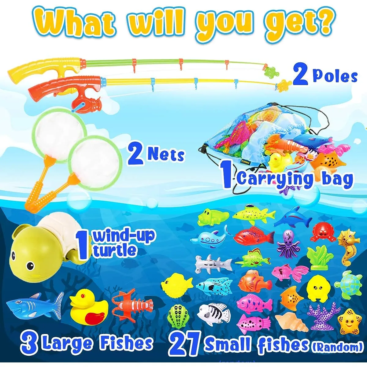 Cheffun Fishing Water Pool Toys for Kids - Magnetic Fishing Game, Fishing Game, Pretend Play, Learning Resources, Kiddie Party Toys, Sea Animal Toys, Toddler Bath Toys, Bath Toys for Toddlers 3  4-6
