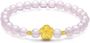 Cherry Blossom Prehnite Pearl purple sit accessible Jade Beaded Bracelet for Mother Mom 24K Solid Gold Bracelet for Women, Real Pure Gold Jewelry Lucky Rabbit Zodiac Bowknot 