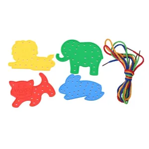 Children Animals Shape Lacing Board Game Wooden Toddler Sew On Threading Toy Set Kids Early Learning Educational Toys