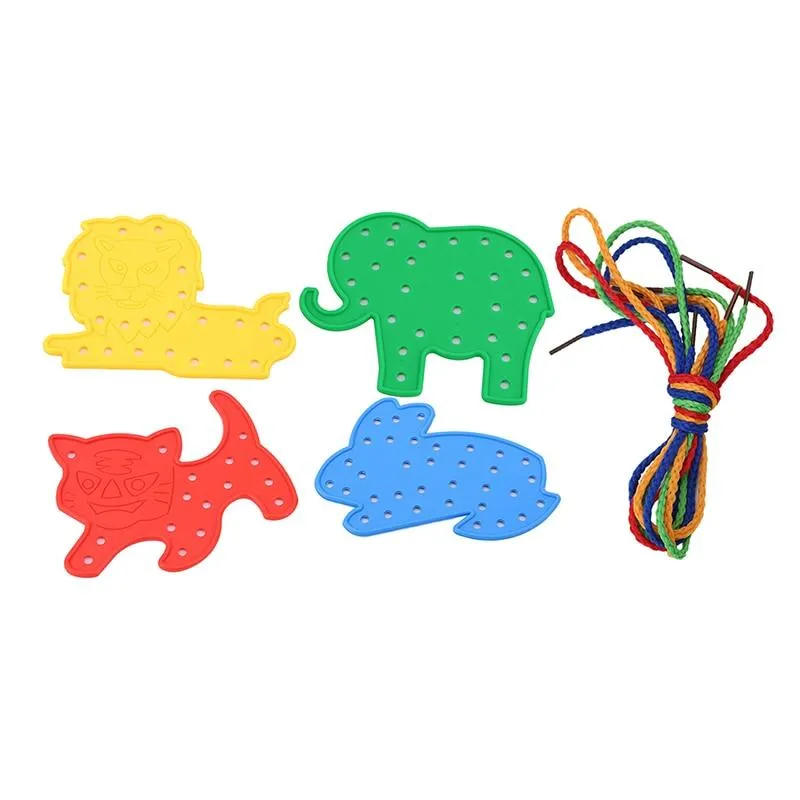 Children Animals Shape Lacing Board Game Wooden Toddler Sew On Threading Toy Set Kids Early Learning Educational Toys