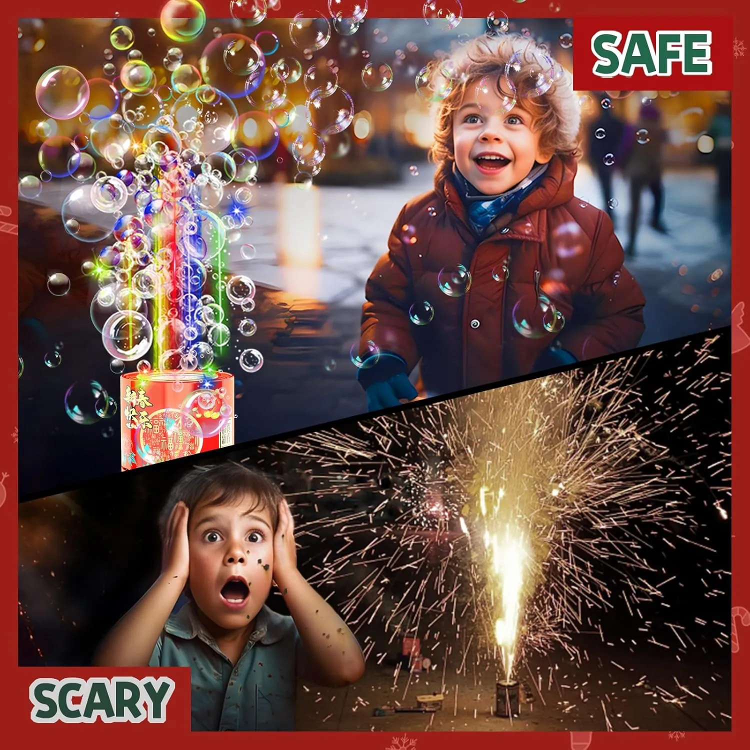 Christmas$ Party$ 4th visible of July Fireworks Bubble Machine (2PCS 13 Holes)$ Automatic Fireworks Bubble Maker with Lights and Closeable Sound for Kids$ Chinese New Year$ 