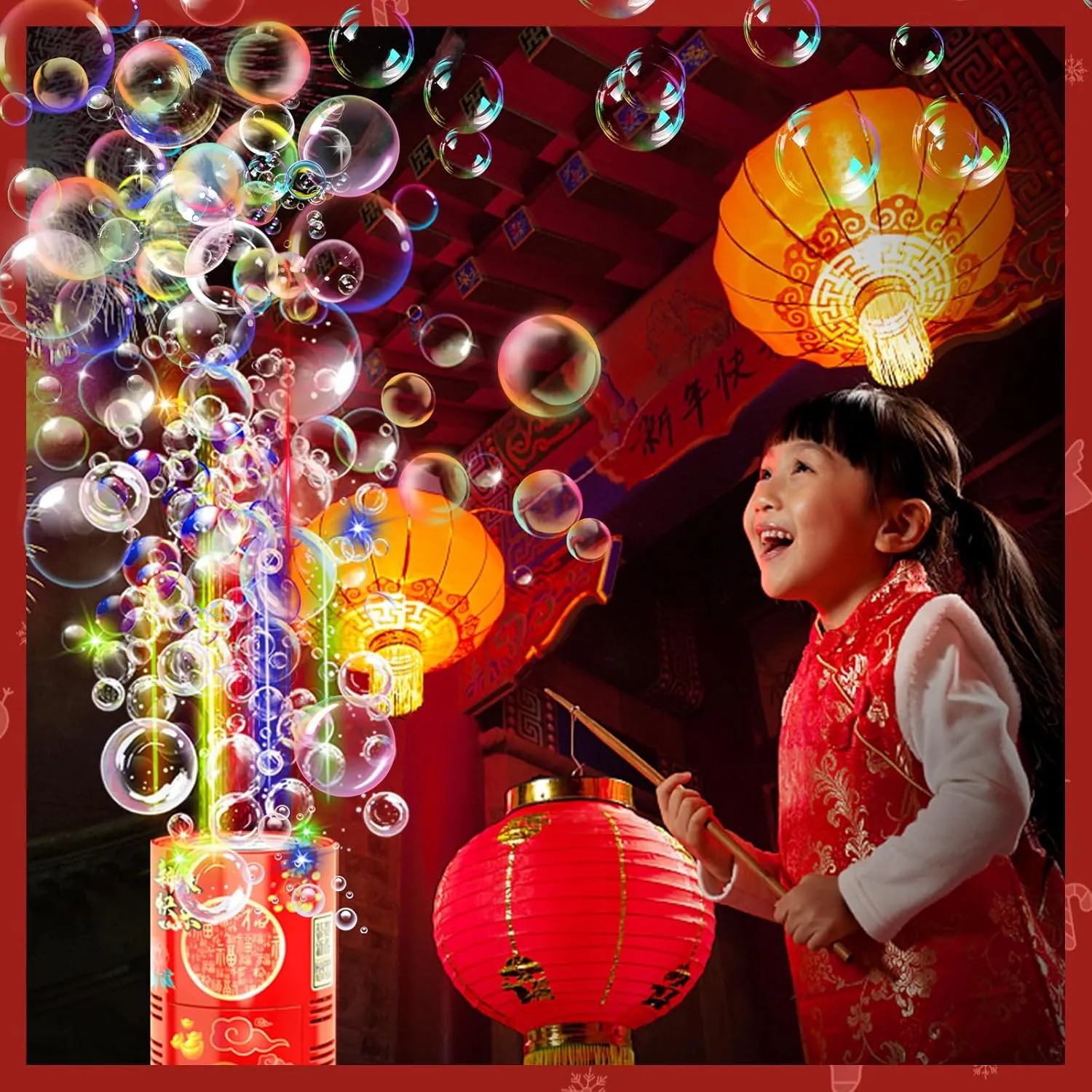 Christmas$ Party$ 4th visible of July Fireworks Bubble Machine (2PCS 13 Holes)$ Automatic Fireworks Bubble Maker with Lights and Closeable Sound for Kids$ Chinese New Year$ 