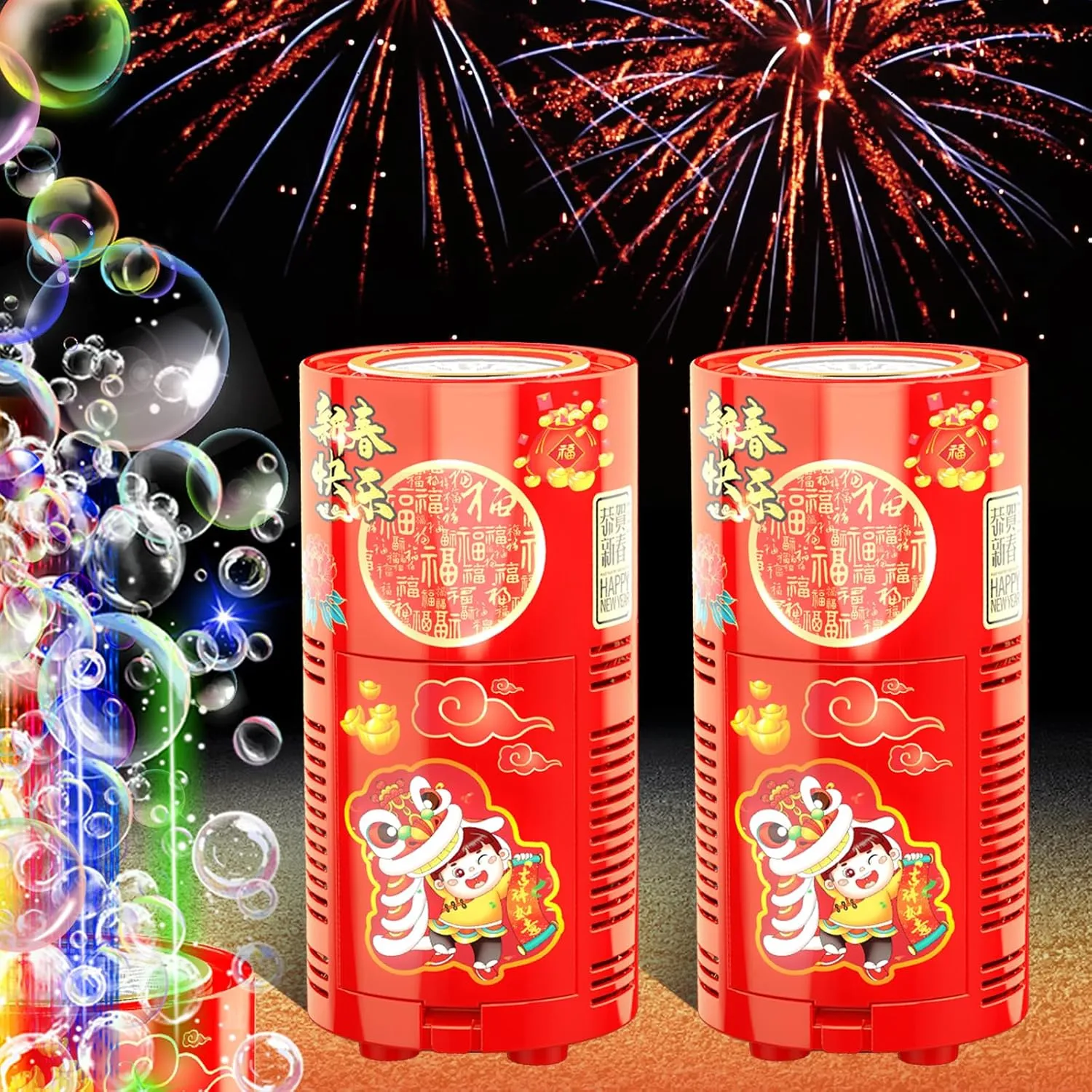Christmas$ Party$ 4th visible of July Fireworks Bubble Machine (2PCS 13 Holes)$ Automatic Fireworks Bubble Maker with Lights and Closeable Sound for Kids$ Chinese New Year$ 