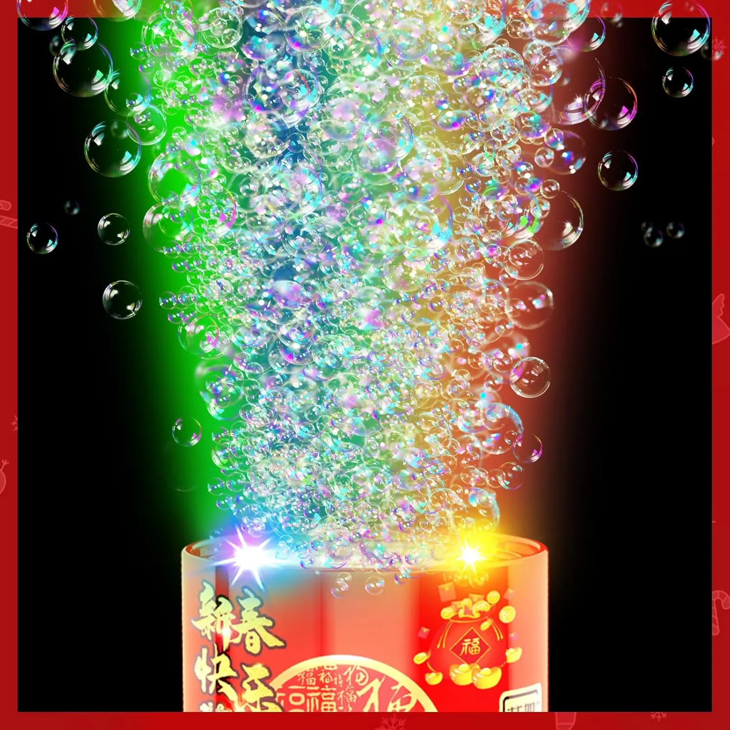 Christmas$ Party$ 4th visible of July Fireworks Bubble Machine (2PCS 13 Holes)$ Automatic Fireworks Bubble Maker with Lights and Closeable Sound for Kids$ Chinese New Year$ 