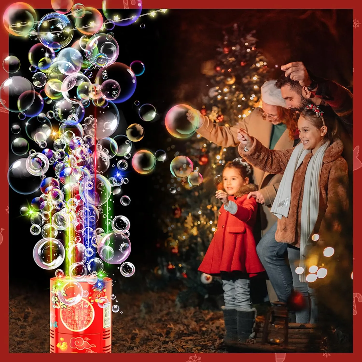 Christmas$ Party$ 4th visible of July Fireworks Bubble Machine (2PCS 13 Holes)$ Automatic Fireworks Bubble Maker with Lights and Closeable Sound for Kids$ Chinese New Year$ 