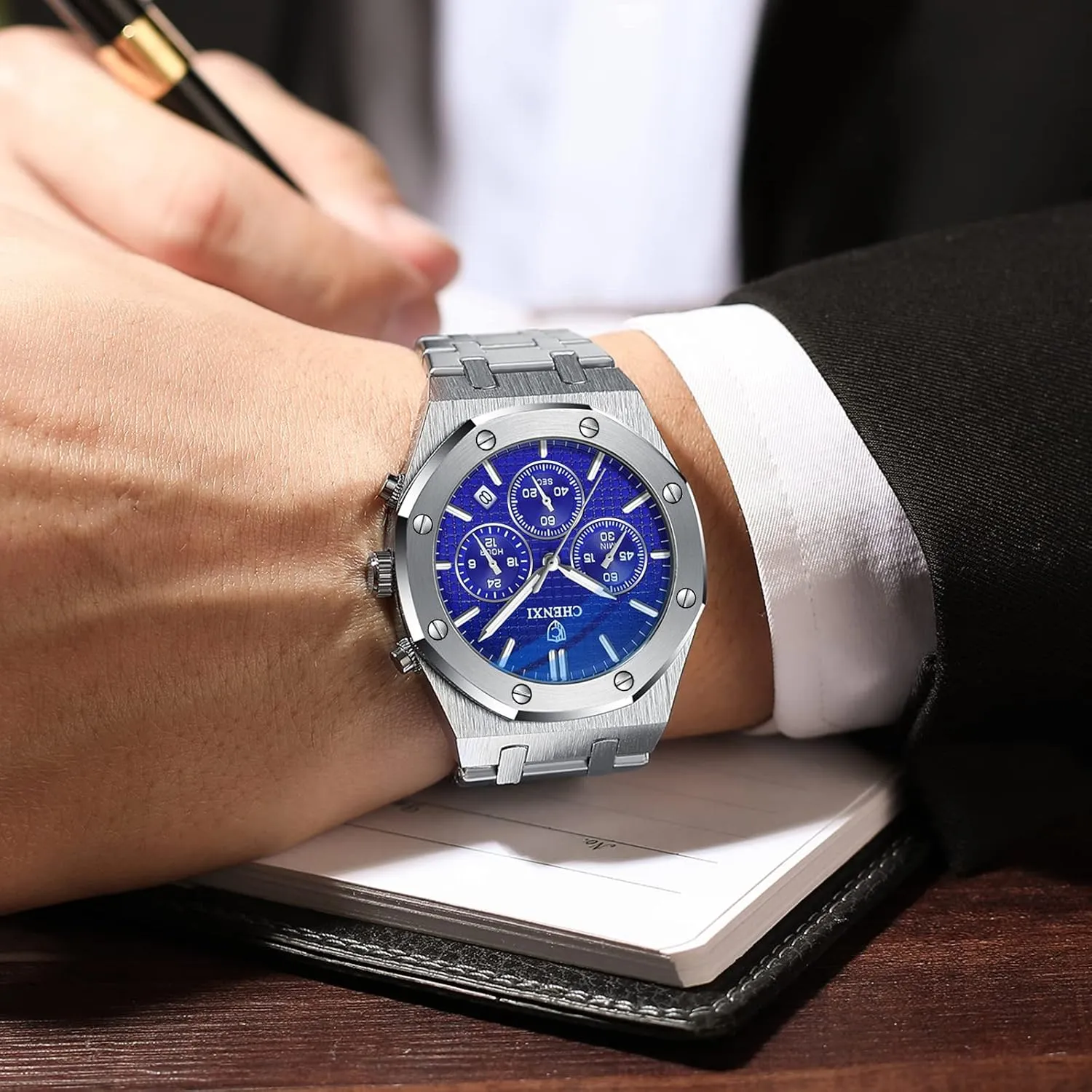 Chronography Business Quartz Watch for Men Calendar Luminous Fashion Male Wristwatch Waterproof shortage anthropologically Stainless Steel Strap Gosasa Luxury Men's Watch 