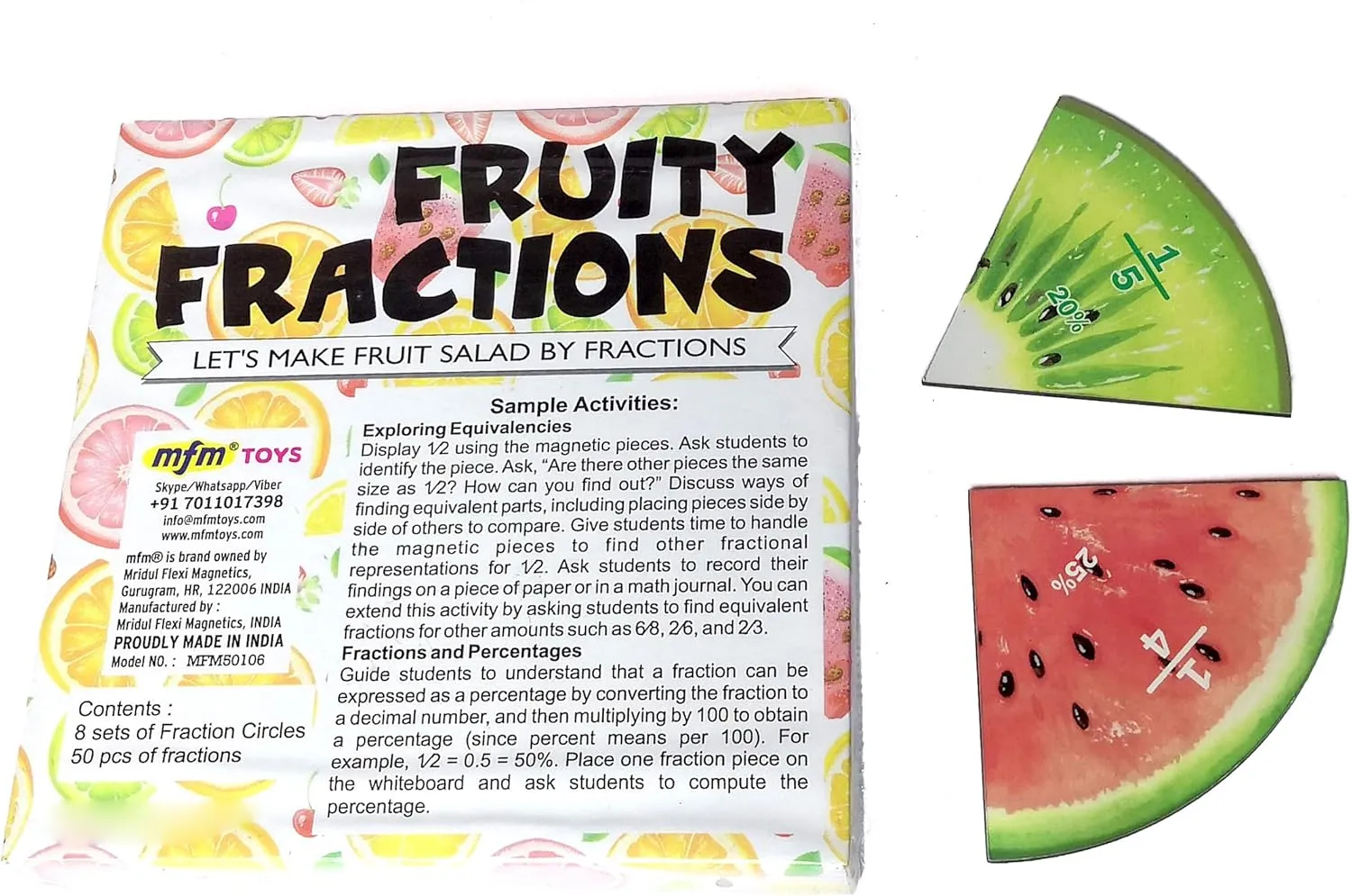 Classroom/Home Fraction Circles Teacher aids MFM Toys Fruity dote scarce Fraction (Fractions & Percentage Circles) ~ Magnetic Maths Manipulatives for 