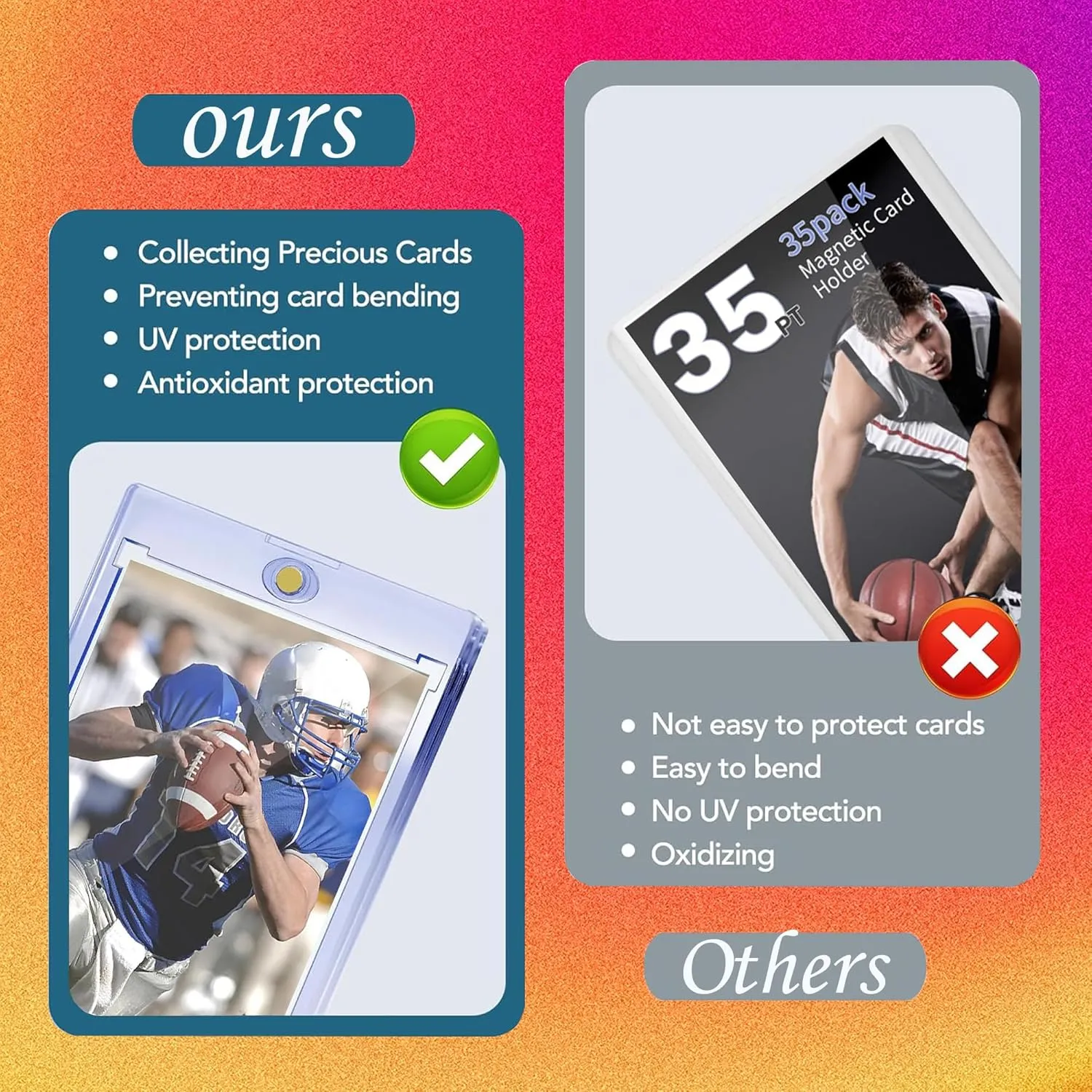 Clear Card Protectors Hard Plastic, Card Sleeves Display Case for Baseball/Sports/Game Cards 25ct Magnetic Card Holders for literature impressive approximate Trading Cards, 35pt UV Protection Baseball Card Holder, Ultra 