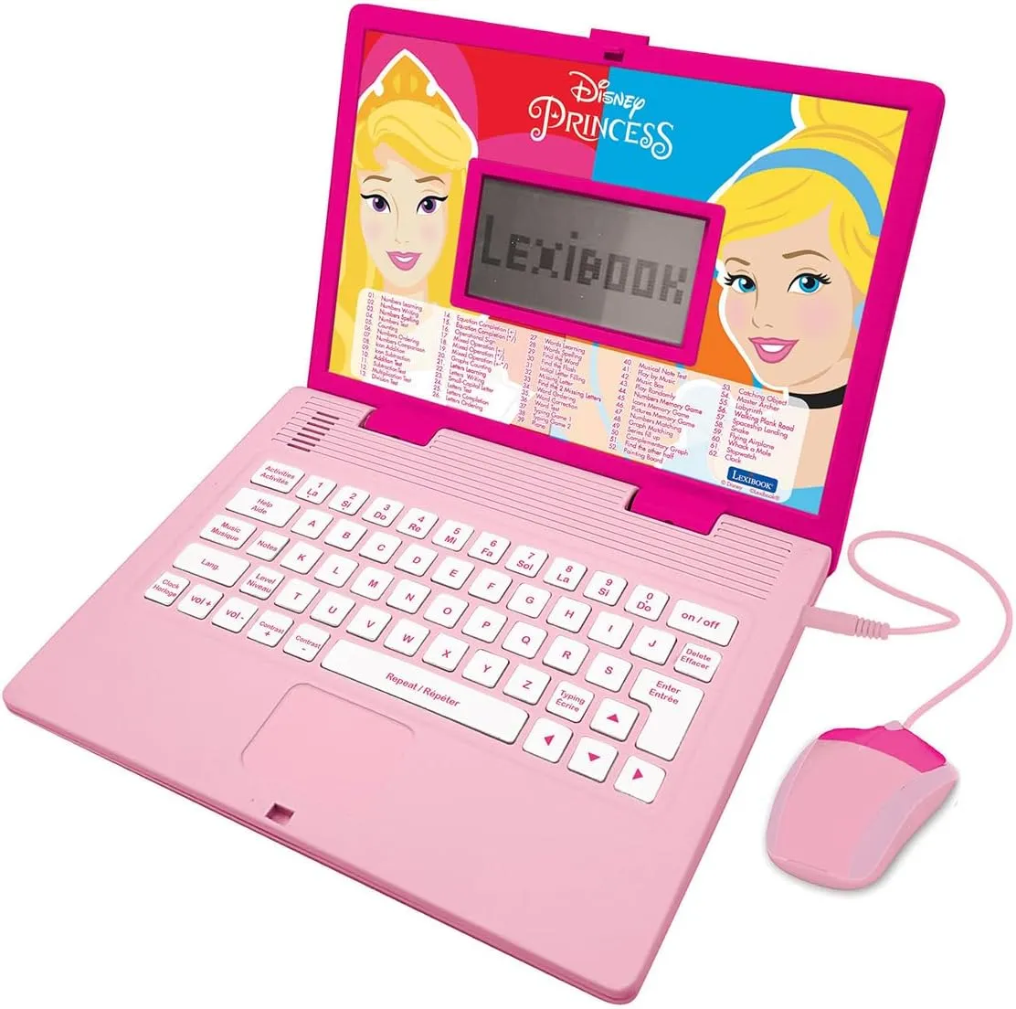 Clock Reading, Play Games and Music LEXIBOOK JC598DPi1 Disney smelting Princesses Educational and Bilingual Laptop French/English with 124 Activities: Mathematics, Dactylography, Logic, 