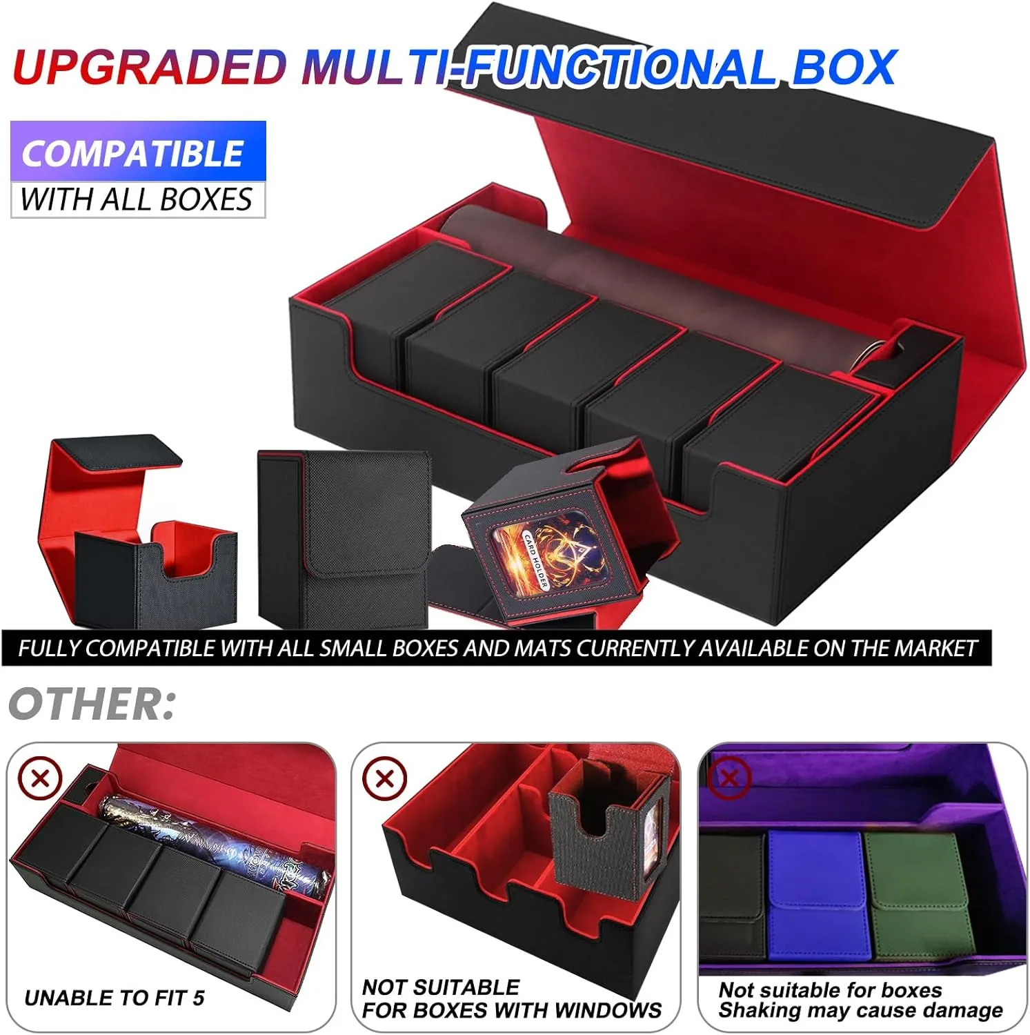 Closure (Black & everywhere impulse Red) Premium Trading Card Storage Case TCG Deck Box Holds 800  Sleeved Cards for MTG, YuGiOh, Uno, Sport with Strong Magnet 