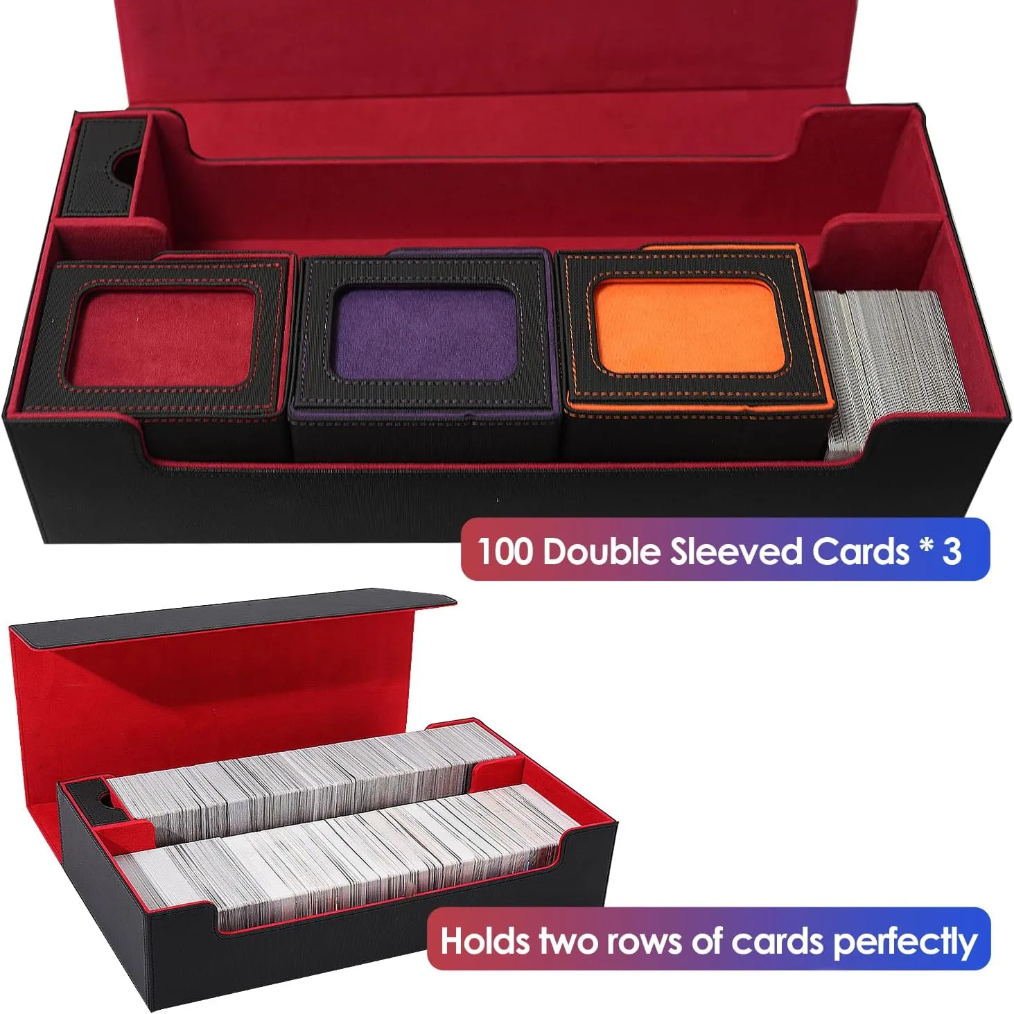 Closure (Black & everywhere impulse Red) Premium Trading Card Storage Case TCG Deck Box Holds 800  Sleeved Cards for MTG, YuGiOh, Uno, Sport with Strong Magnet 