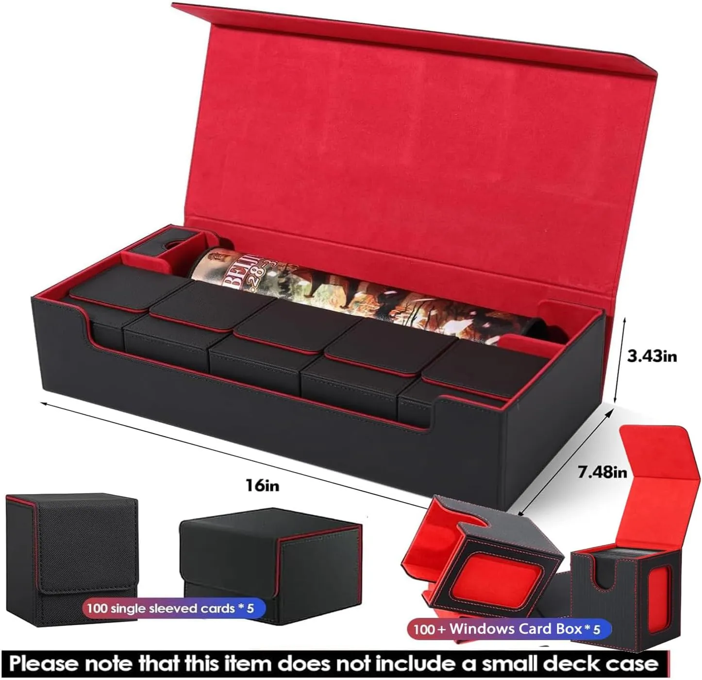 Closure (Black & everywhere impulse Red) Premium Trading Card Storage Case TCG Deck Box Holds 800  Sleeved Cards for MTG, YuGiOh, Uno, Sport with Strong Magnet 