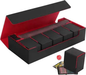 Closure (Black & everywhere impulse Red) Premium Trading Card Storage Case TCG Deck Box Holds 800  Sleeved Cards for MTG, YuGiOh, Uno, Sport with Strong Magnet 