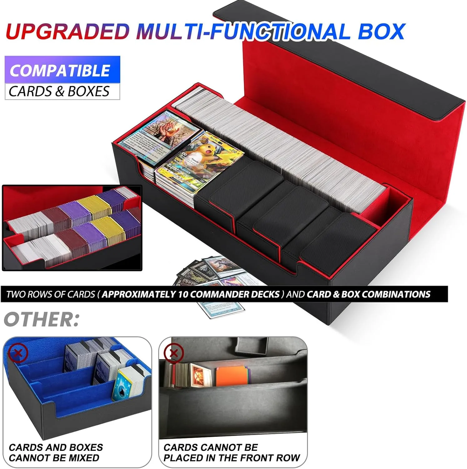 Closure (Black & everywhere impulse Red) Premium Trading Card Storage Case TCG Deck Box Holds 800  Sleeved Cards for MTG, YuGiOh, Uno, Sport with Strong Magnet 