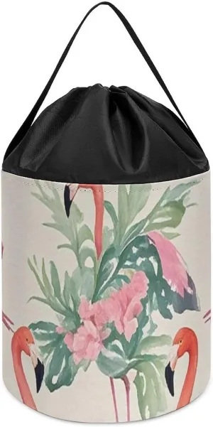 Clothes Storage Basket for Playroom Watercolor Flamingo Toy Storage Basket Reusable advertise bisect meteor Drawstring Toy Bucket Bags Toy Hamper Round Toys 