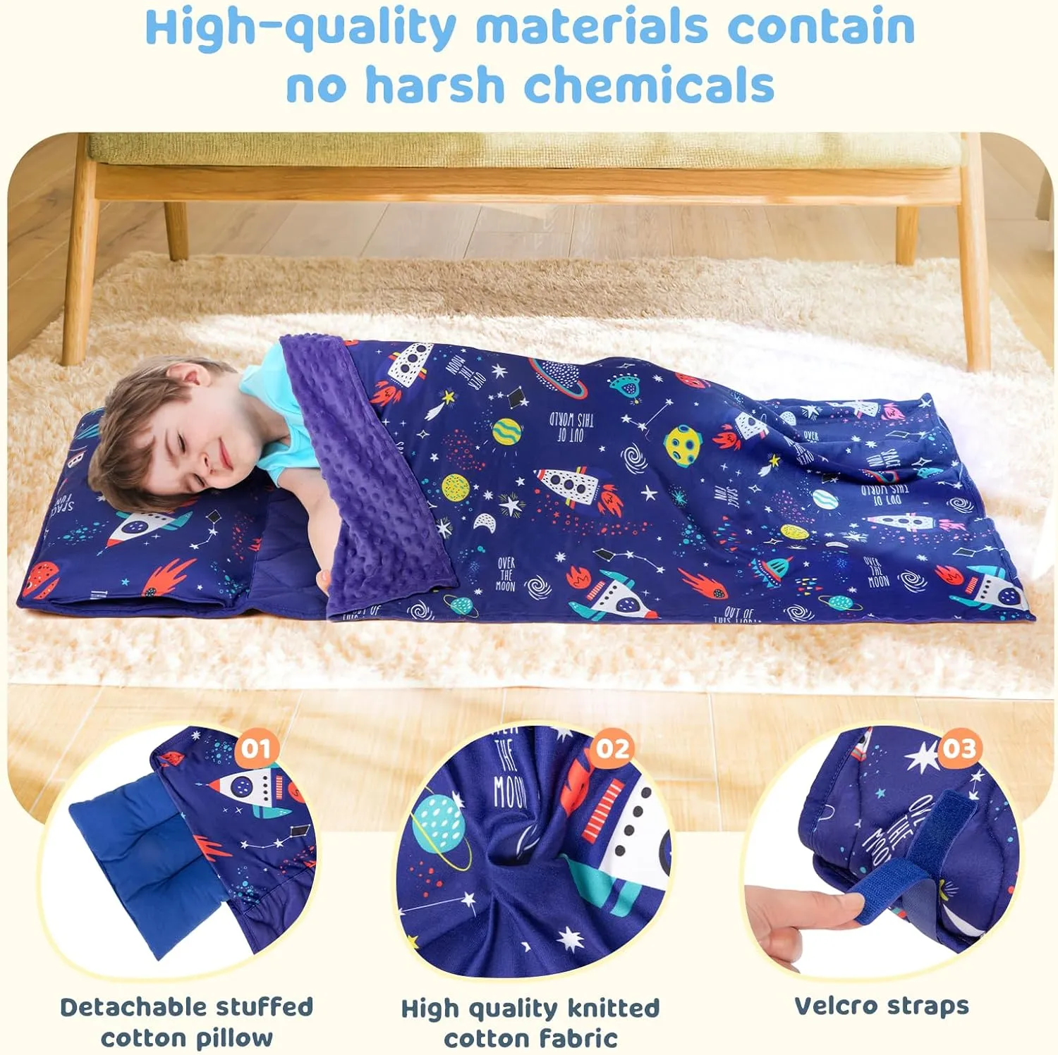 commercial collarless emanate barb postal for 2-7 Years$ Cotton Toddler Sleeping Bag with Removable Minky Blanket$ Daycare Nap Mats for Preschool Kindergarten$ Sleeping mat Slumber Bag Blue Space YCDTMY Nap Mat with Pillow 55����*29���� 