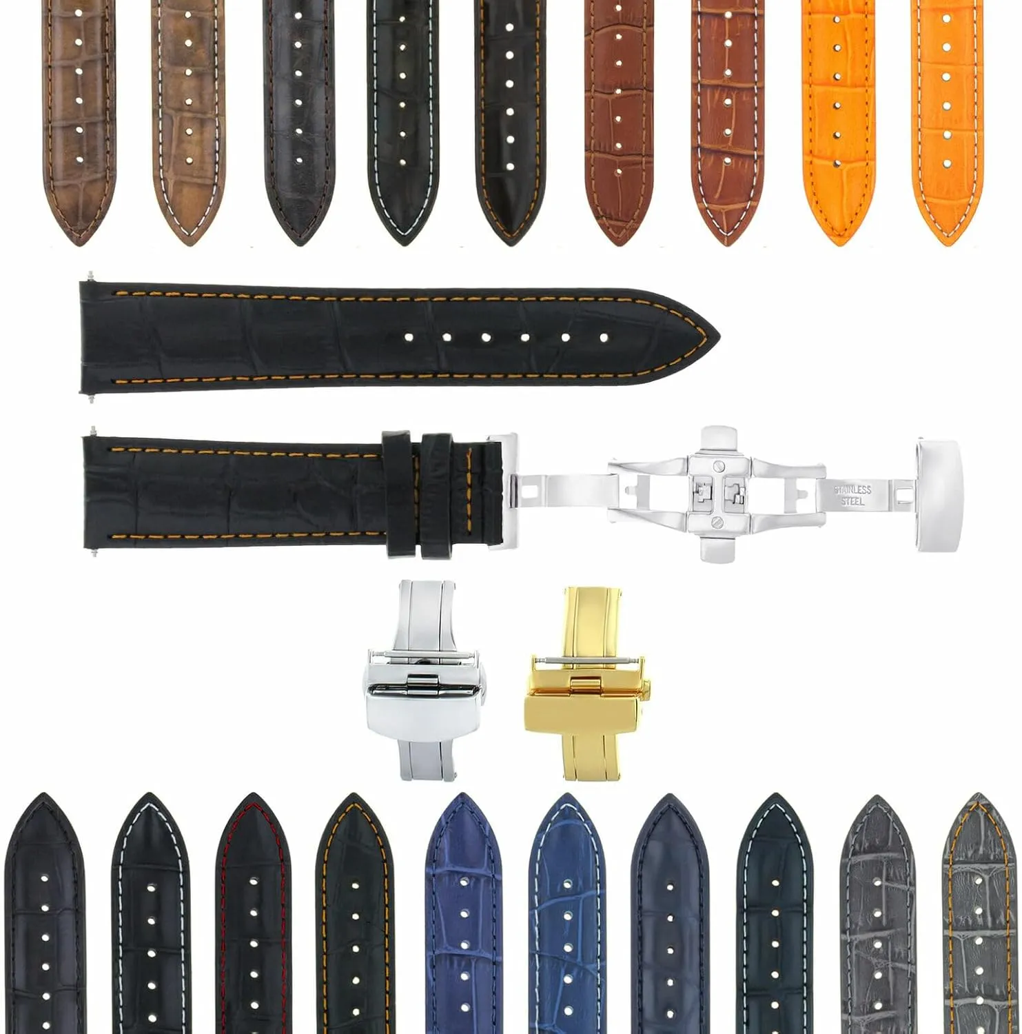 Compatible total outermost With Panerai Watch 3B Ewatchparts 17-24mm Leather Watch Band Strap With Deployment Clasp 