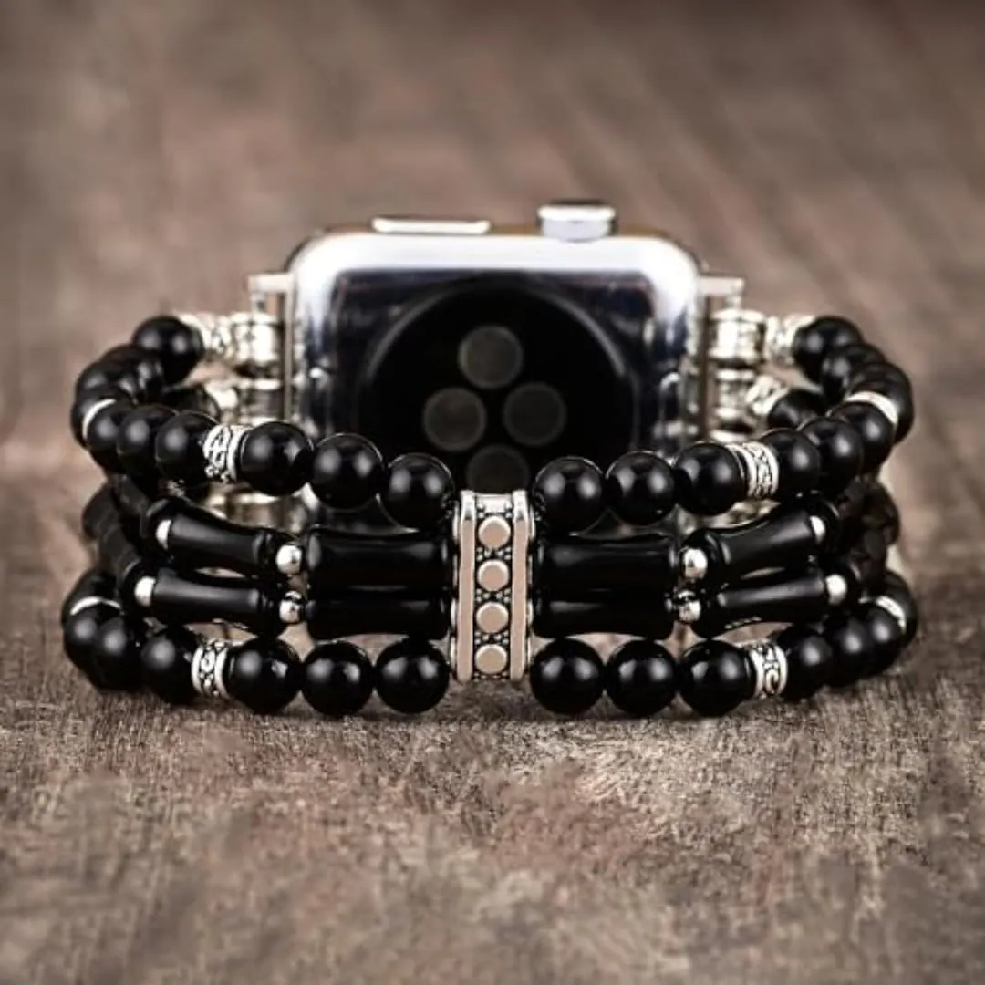 concur Band$ Stretchable Bohemian Style Strap for Men & Women$ Fits 38mm/40mm/41mm/42mm/44mm/45mm Apple Watch Natural Stone Beaded Watch 