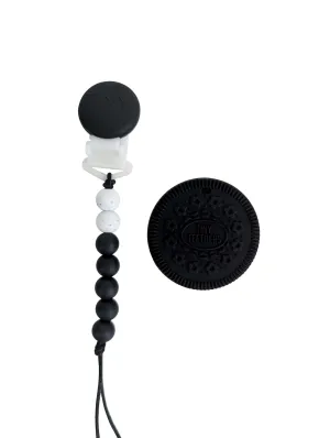 Cookie Silicone Teether on a Pacifier Clip
