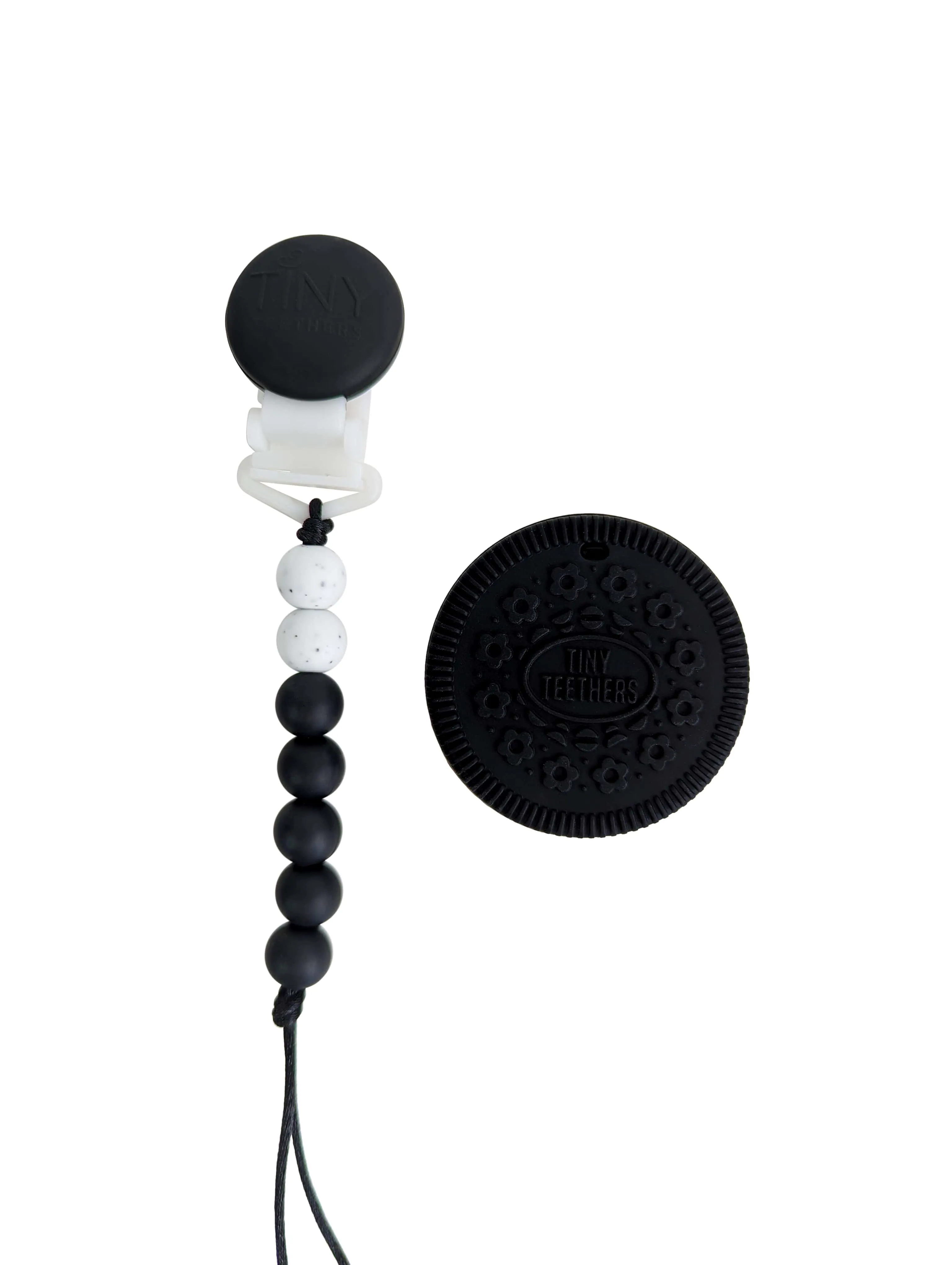 Cookie Silicone Teether on a Pacifier Clip