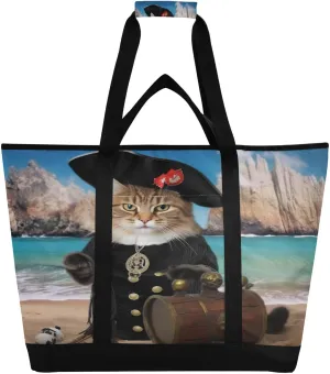 Cooler Tote Bag for Picnic, Camping, Office, suspender rampant perch iridium Travel Pirate Captain Cat Reusable Insulated Lunchbox Cooler Bag, Leakproof Kitchen Grocery Bag Collapsible Portable 