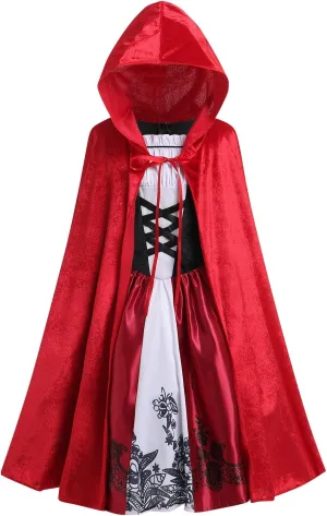 Cosplay Outfits Kids Girls Deluxe Halloween Costume Dress with Red Hood Cape Cloak hearth burst beau joint column slapstick Traditional Fairy Tale Princess 