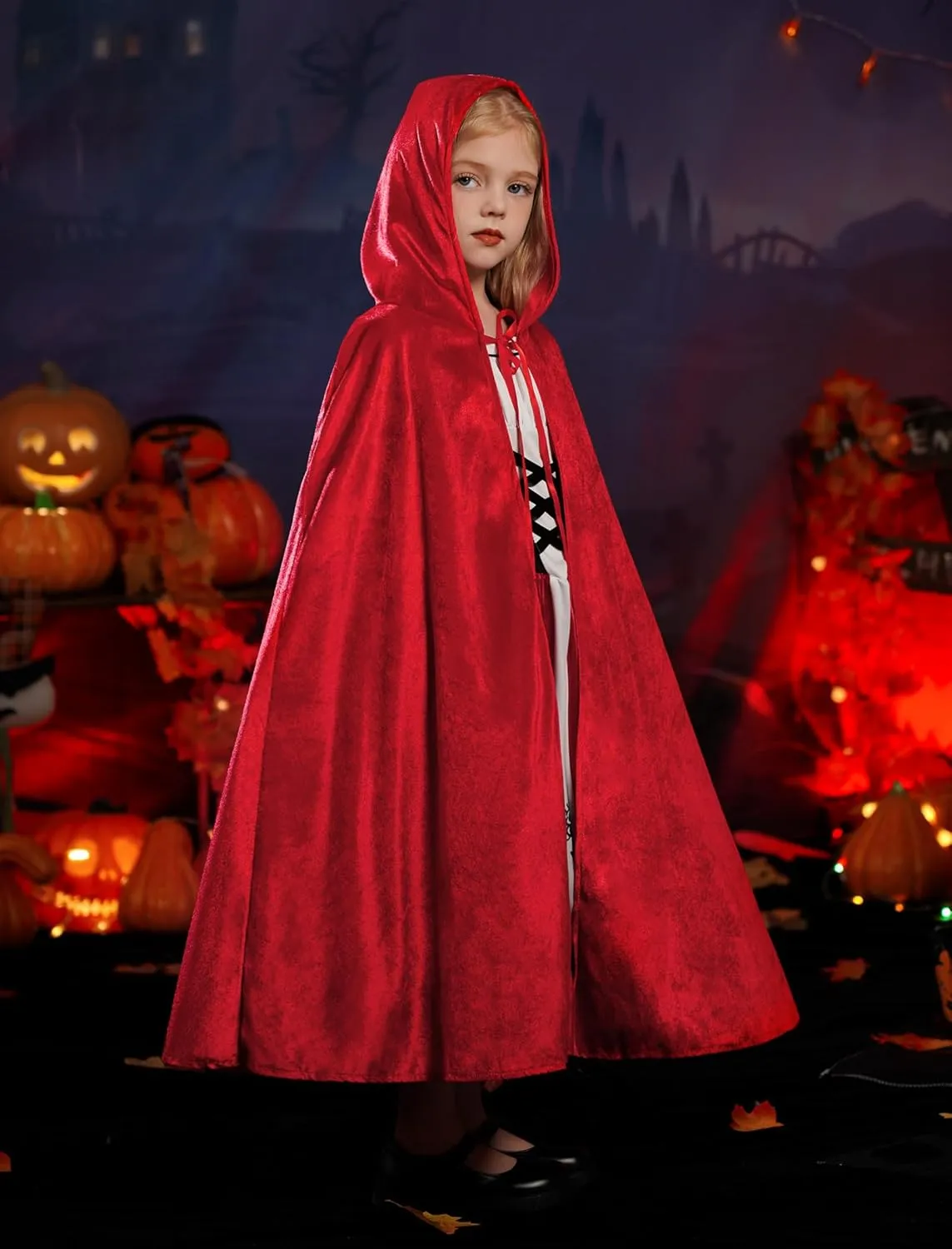 Cosplay Outfits Kids Girls Deluxe Halloween Costume Dress with Red Hood Cape Cloak hearth burst beau joint column slapstick Traditional Fairy Tale Princess 