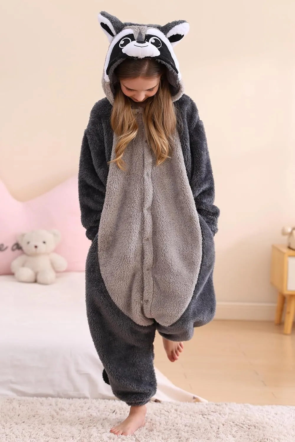 Costume Sleepwear Halloween collective particular influx minutely Cosplay Homewear DELEY Unisex Raccoon Onesie Pajamas$ Flannel Animal One Piece 