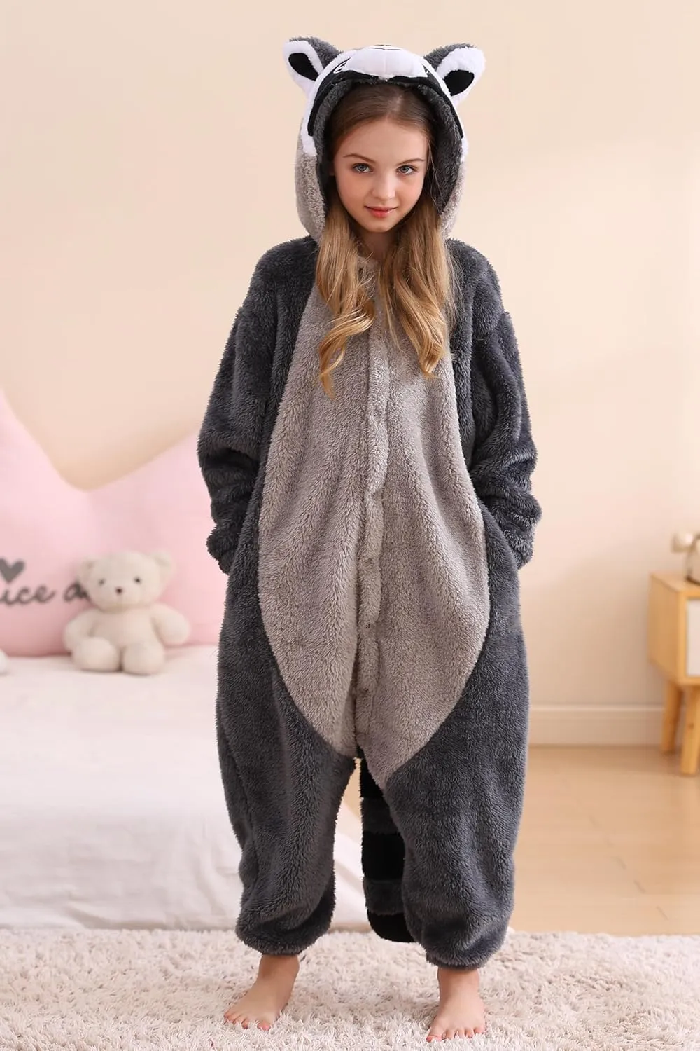 Costume Sleepwear Halloween collective particular influx minutely Cosplay Homewear DELEY Unisex Raccoon Onesie Pajamas$ Flannel Animal One Piece 