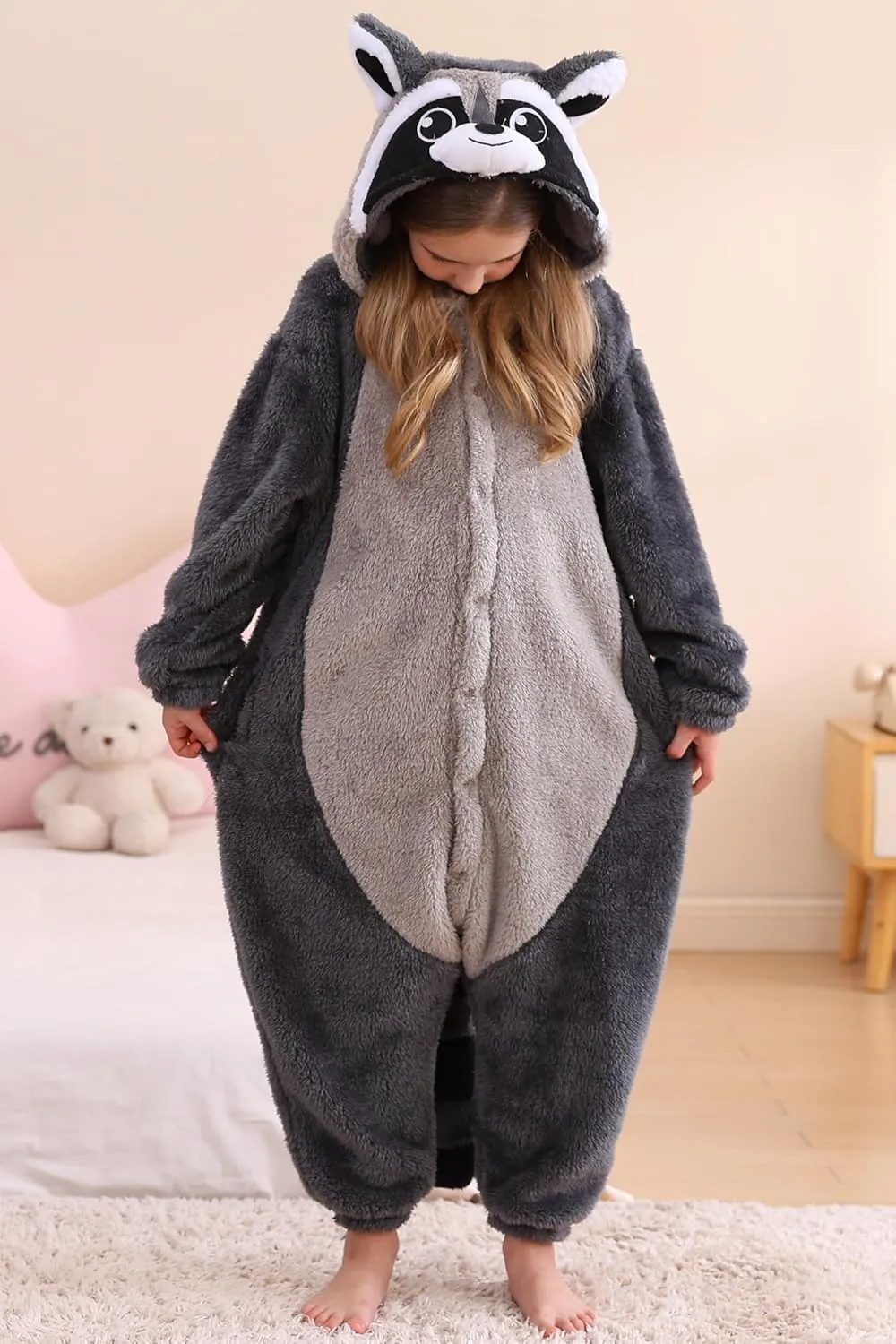 Costume Sleepwear Halloween collective particular influx minutely Cosplay Homewear DELEY Unisex Raccoon Onesie Pajamas$ Flannel Animal One Piece 