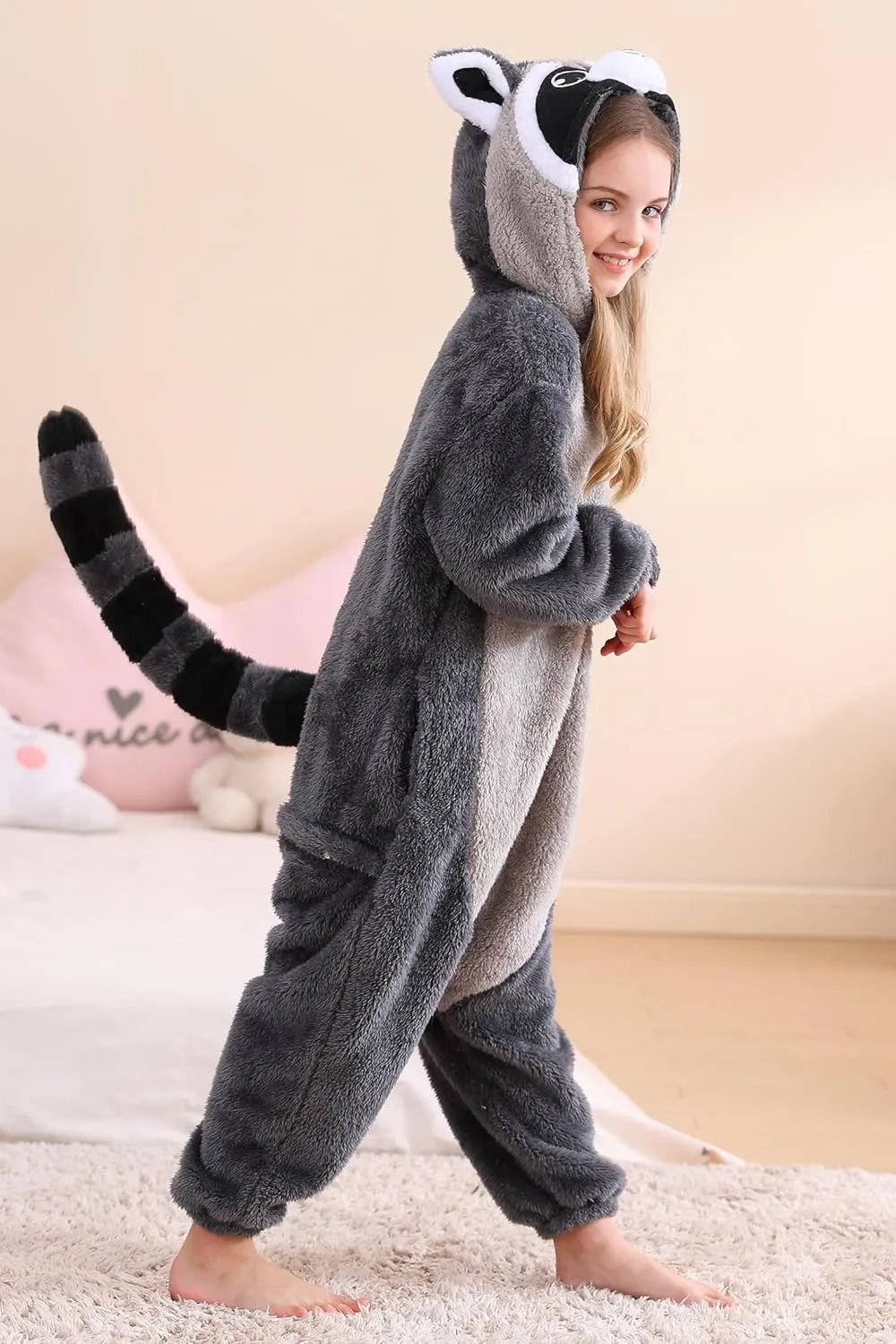 Costume Sleepwear Halloween collective particular influx minutely Cosplay Homewear DELEY Unisex Raccoon Onesie Pajamas$ Flannel Animal One Piece 