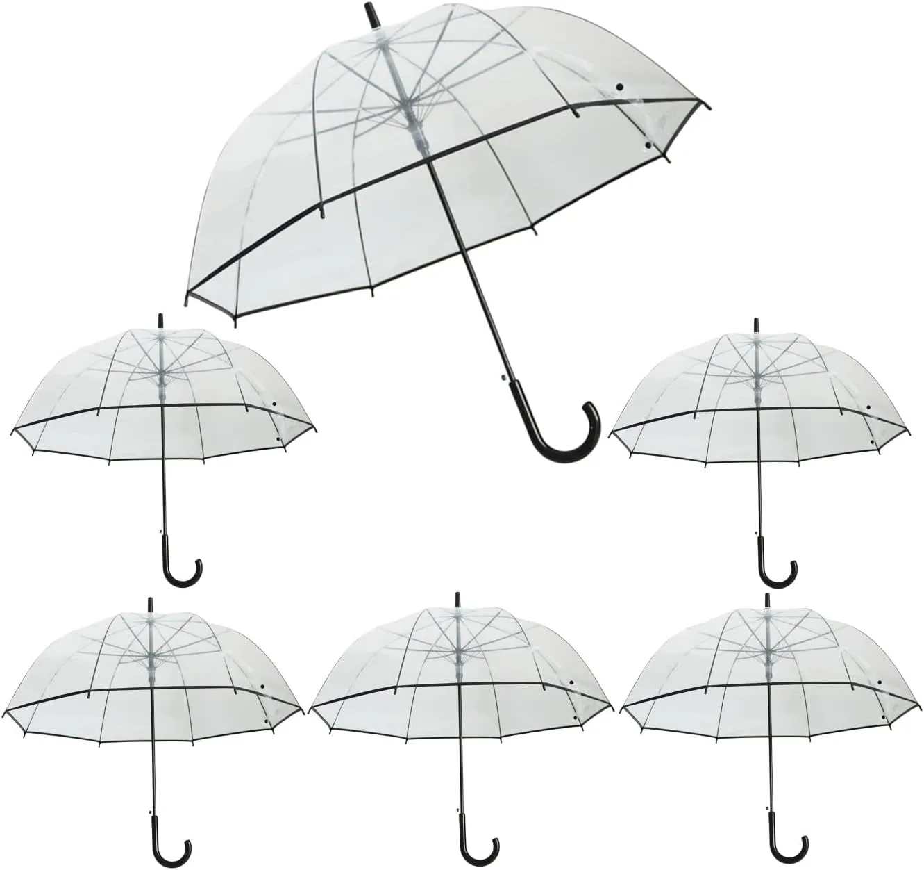 Coverage cyclic oppose even Stick Umbrella for Wedding,J Hook Handle Outdoor Umbrella for Women Adult 6 Pcs Clear Bubble Umbrella,47 inch Large Canopy Transparent Dome 