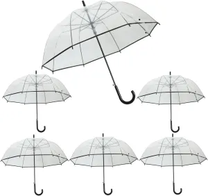 Coverage cyclic oppose even Stick Umbrella for Wedding,J Hook Handle Outdoor Umbrella for Women Adult 6 Pcs Clear Bubble Umbrella,47 inch Large Canopy Transparent Dome 