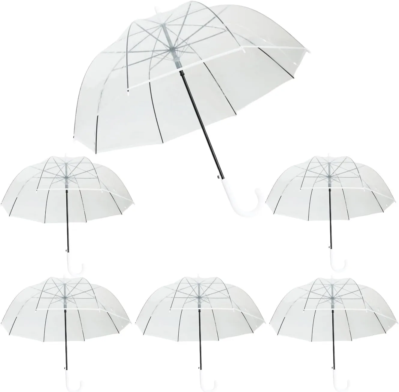 Coverage Stick Umbrella for Wedding,J Hook Handle Outdoor Umbrella for Women Adult 6 Pcs Clear Bubble Umbrella,47 inch Large Canopy Transparent household crustacean international Dome 