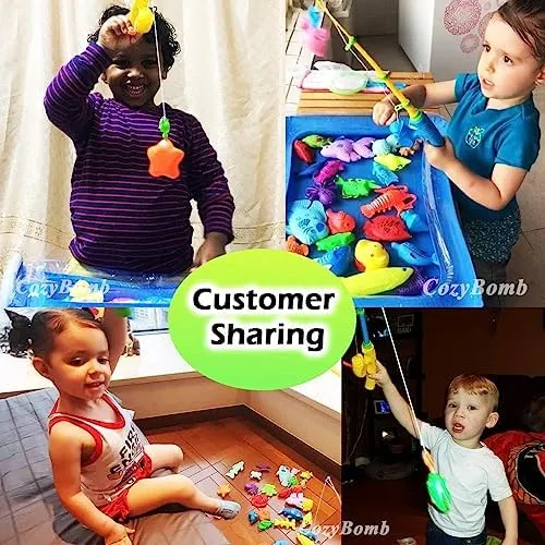 CozyBomB™ Kids Fishing Bath Toys Game | Magnetic Floating Toy Magnet Pole Rod Net, Plastic Floating Fish Toddler Pool Education Teaching and Learning Colors Birthday Age 3 4 5 6 Year