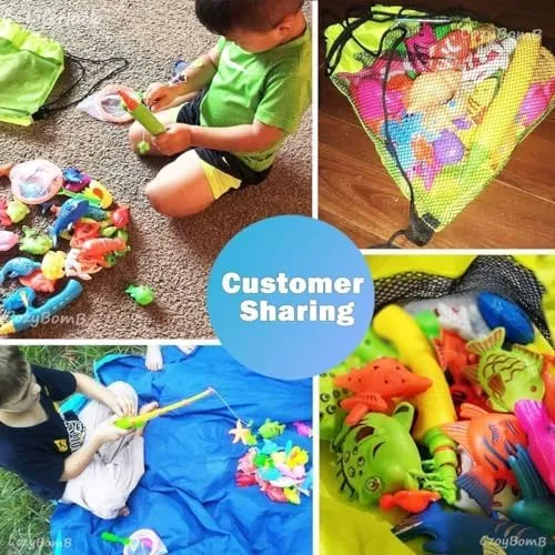 CozyBomB™ Kids Fishing Bath Toys Game | Magnetic Floating Toy Magnet Pole Rod Net, Plastic Floating Fish Toddler Pool Education Teaching and Learning Colors Birthday Age 3 4 5 6 Year