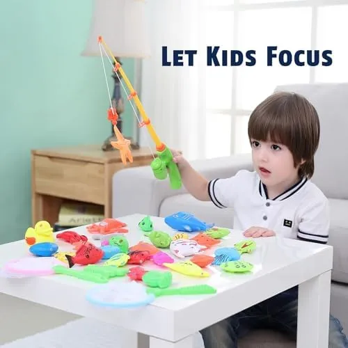 CozyBomB™ Kids Fishing Bath Toys Game | Magnetic Floating Toy Magnet Pole Rod Net, Plastic Floating Fish Toddler Pool Education Teaching and Learning Colors Birthday Age 3 4 5 6 Year