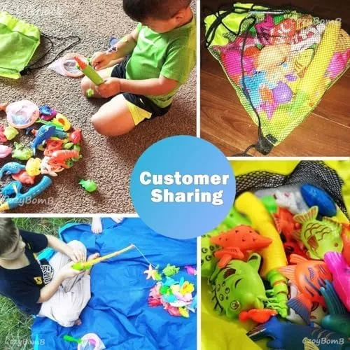 CozyBomB™ Magnetic Fishing Toys Game Set for Kids | Water Table Bathtub Kiddie Pool Party & Pole Rod Net, Plastic Floating Fish Toddler Color Ocean Sea Animals Birthday Age 3 4 5 6 Year