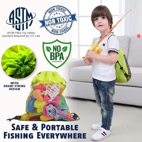 CozyBomB™ Magnetic Fishing Toys Game Set for Kids | Water Table Bathtub Kiddie Pool Party & Pole Rod Net, Plastic Floating Fish Toddler Color Ocean Sea Animals Birthday Age 3 4 5 6 Year