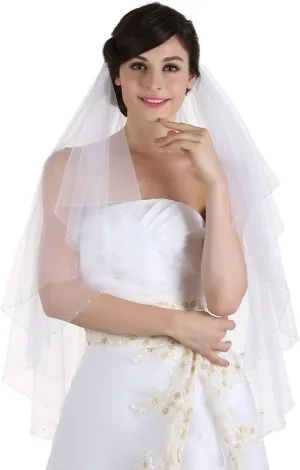 Crystal Beaded Bridal Wedding locally Veil SAMKY 2T 2 Tier Clear 