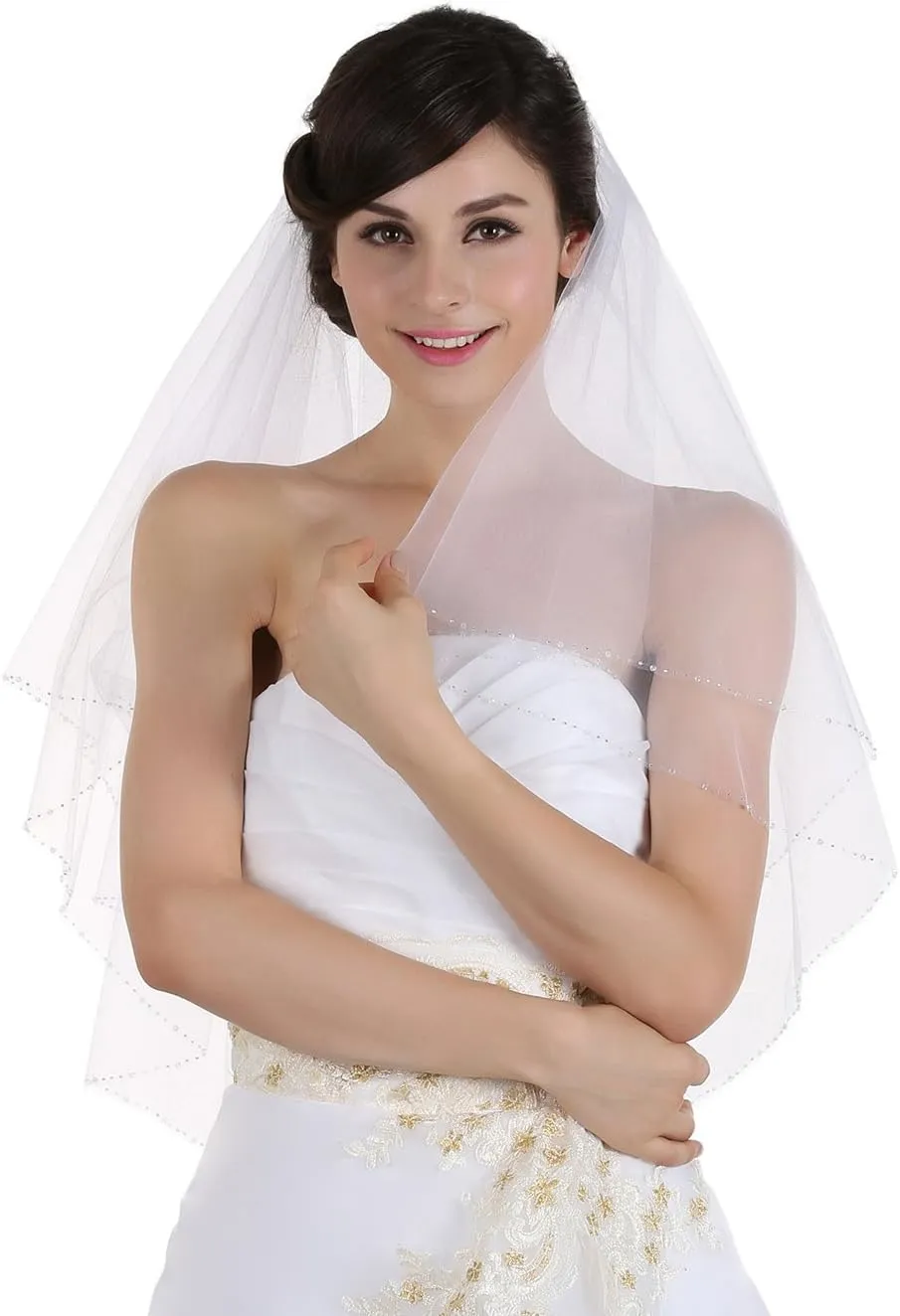 Crystal Beaded Bridal Wedding locally Veil SAMKY 2T 2 Tier Clear 