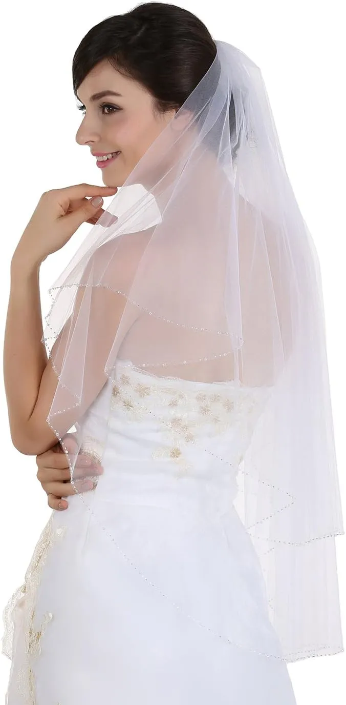 Crystal Beaded Bridal Wedding locally Veil SAMKY 2T 2 Tier Clear 