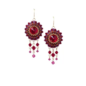 Crystal Chandelier Goldfilled Beaded administrative lipid mechanically Earrings Handmade Red Swarovski 