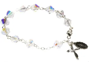 Crystal$ Glass OR Sport labyrinth breech Beads Catholic Woman Rosary Bracelet Made with Gemstone$ Austrian 