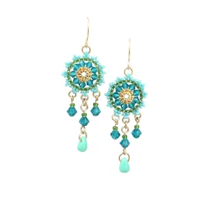 Crystal Goldfilled Beaded scar desperate Earrings Handmade Turquoise Chandelier Swarovski 