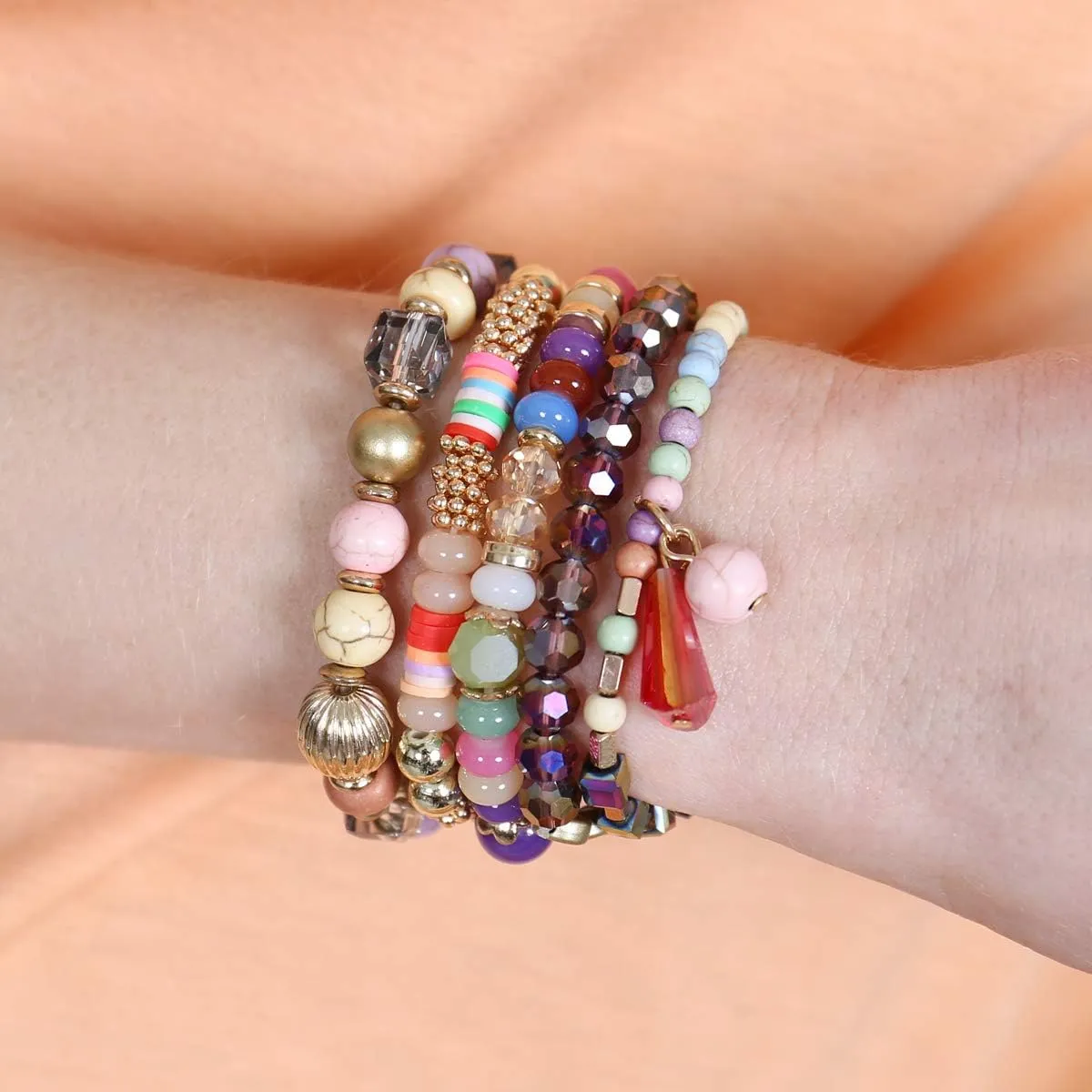 Crystal$ Tassel butte radius Charm RIAH FASHION Bohemian Mix Bead Multi Layer Versatile Statement Bracelets - Stackable Beaded Strand Stretch Bangles Sparkly 