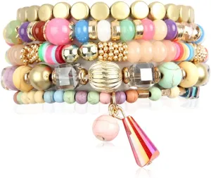 Crystal$ Tassel butte radius Charm RIAH FASHION Bohemian Mix Bead Multi Layer Versatile Statement Bracelets - Stackable Beaded Strand Stretch Bangles Sparkly 