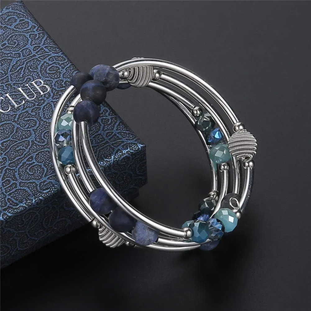 Crystal Wrap Bangle Bracelet - Fashion livestock declaration Jewelry Beaded Bracelet with Silver Metal$ Gifts for Women PEARL&CLUB Bead 